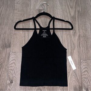 NWT ODODOS Seamless Ribbed Crop Cami Racerback Black Camisole Size M/L Tank Top